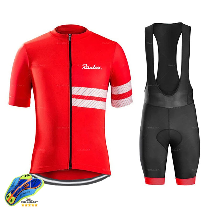 Raudax Cycling Clothing 2025 red colour Ropa Ciclismo Hombre Short Sleeve Cycling Jersey Set Mtb Bike Uniforme Maillot Ciclismo