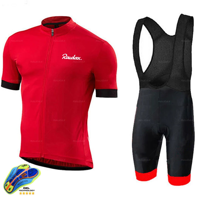 Raudax Cycling Clothing 2025 red colour Ropa Ciclismo Hombre Short Sleeve Cycling Jersey Set Mtb Bike Uniforme Maillot Ciclismo
