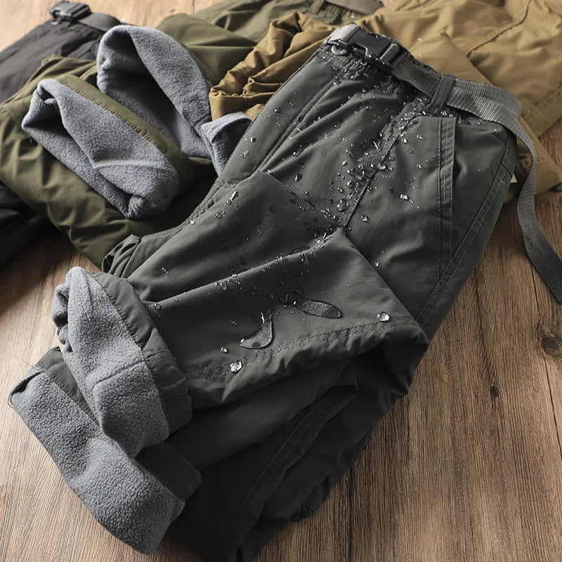Outdoor Workwear Pants Men's Loose Fleece Lined Thick Soft  Hiking Pants Windproof Waterproof Polyester Fiber Straight Leg