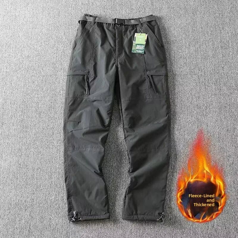 Outdoor Workwear Pants Men's Loose Fleece Lined Thick Soft  Hiking Pants Windproof Waterproof Polyester Fiber Straight Leg