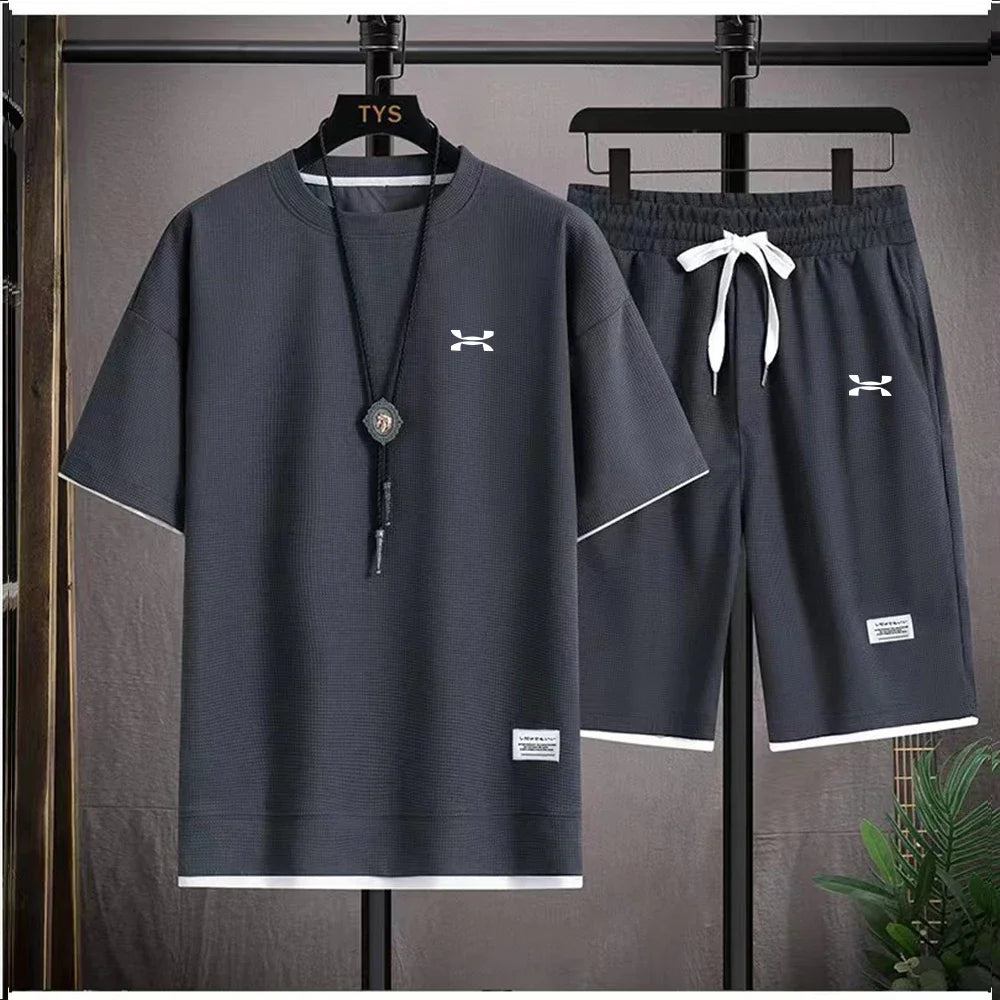 Ropa masculina moda verano ropa deportiva de baloncesto transpirable camiseta de manga corta y pantalones cortos para correr dos