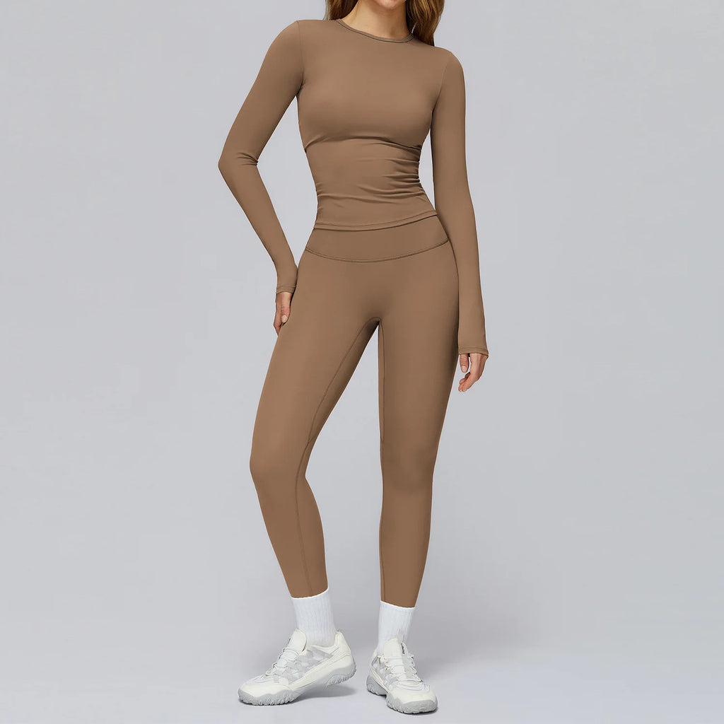 long sleeves ropa deportiva mujer Custom workout wear suit women sportswear set activewear high waist fitness yoga sets women