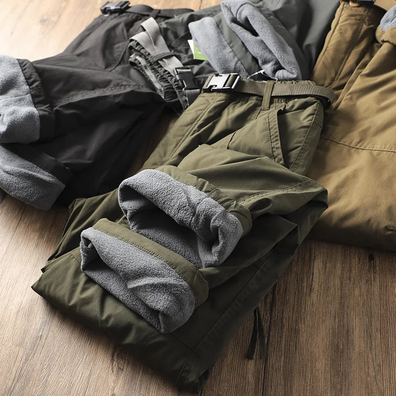 Outdoor Workwear Pants Men's Loose Fleece Lined Thick Soft  Hiking Pants Windproof Waterproof Polyester Fiber Straight Leg