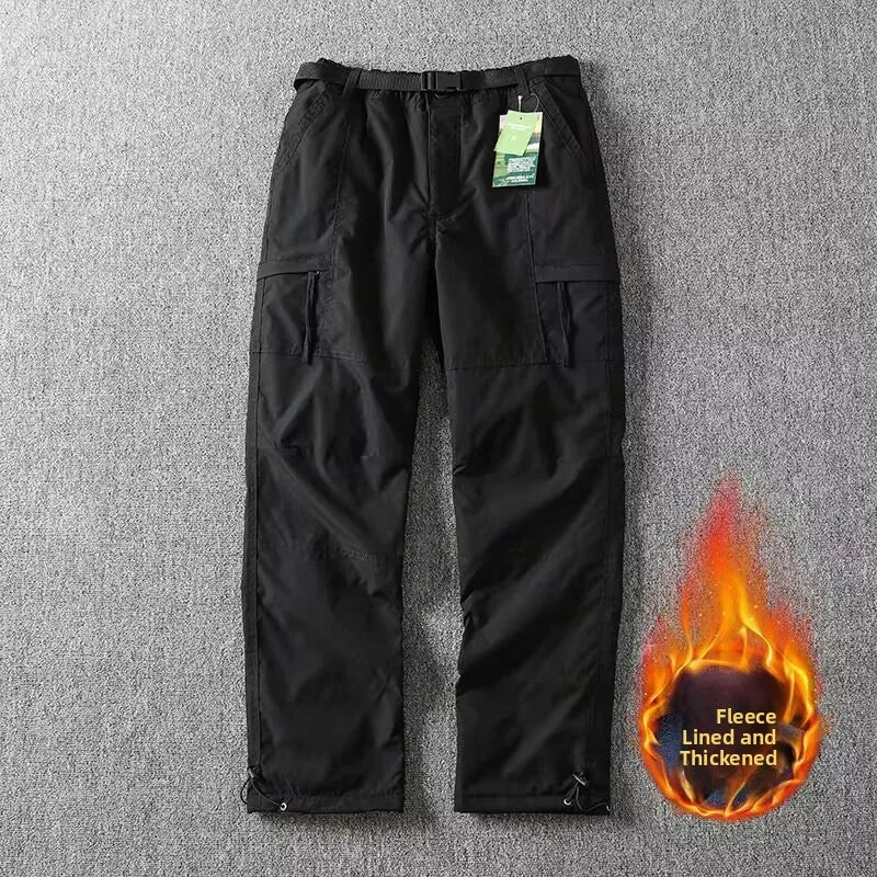 Outdoor Workwear Pants Men's Loose Fleece Lined Thick Soft  Hiking Pants Windproof Waterproof Polyester Fiber Straight Leg