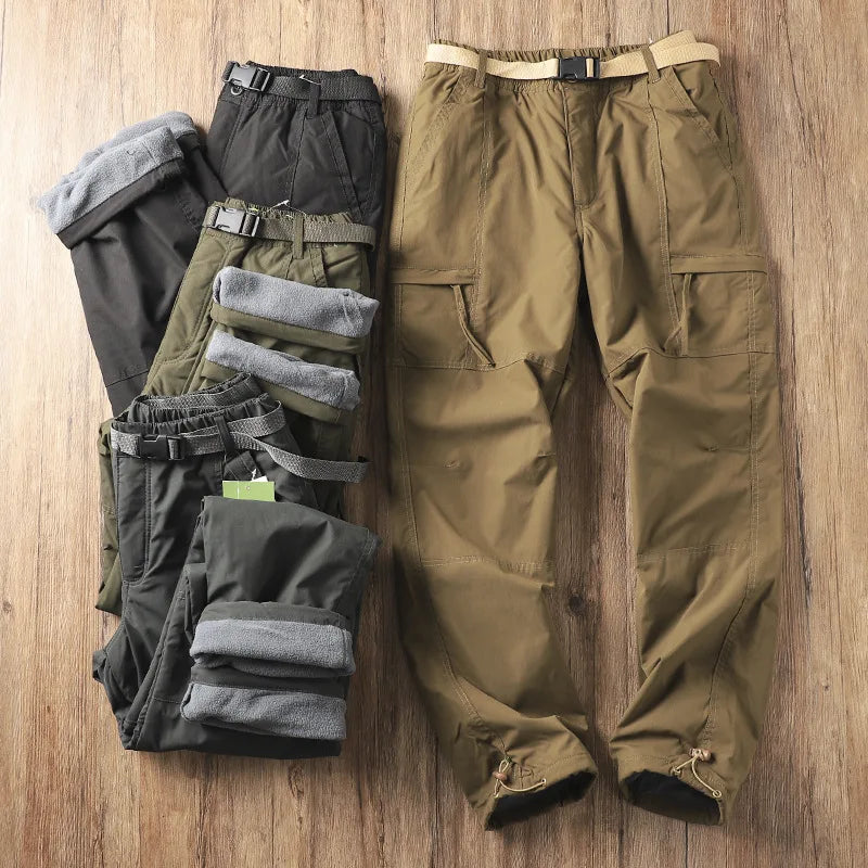 Outdoor Workwear Pants Men's Loose Fleece Lined Thick Soft  Hiking Pants Windproof Waterproof Polyester Fiber Straight Leg