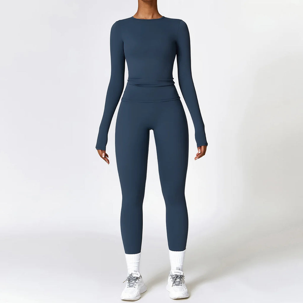 long sleeves ropa deportiva mujer Custom workout wear suit women sportswear set activewear high waist fitness yoga sets women